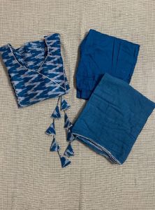 Blue Ikat Kurta Set with Tassels