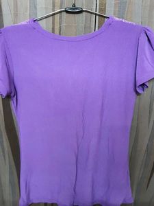 Purple Embellished V-Neck Top