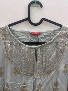 Light Blue Kurta with Golden Print - Unused