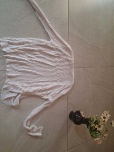 White and Cream Ribbed Knit Cardigan