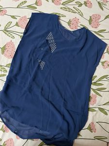 Blue Embellished Casual Top
