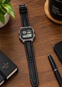Casio Digital Men’s Watch – Black Leather Strap