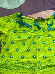 Bright Green Embroidered Kurta with Tassels