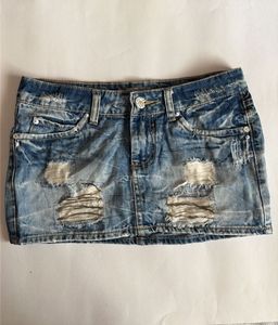 Y2k Distressed Denim Micro Mini Skirt