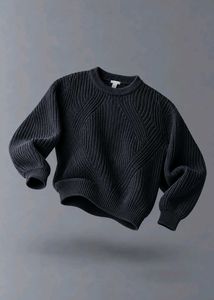 BLACK TEXTURED RIBBED KNIT SWEATER