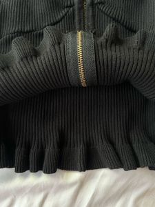 Stylish Black Ruffled Zipper Top