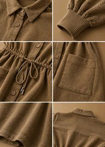 KHAKI BROWN LONG SHIRT DRESS