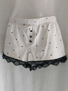 White Polka Dot Pajama Shorts with Lace Trim