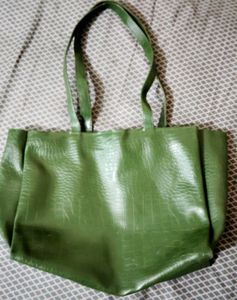 Green Faux Crocodile Tote Bag
