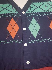 Argyle Pattern Knit Cardigan