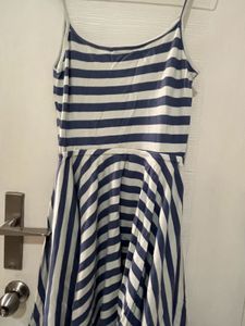 Brand New White Blue Striped Fit N Flare Dress