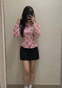 Cute Pink Floral Button-Up Shirt