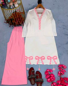 Elegant White &amp; Pink Kurta Set
