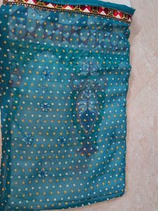 Teal Bandhani Saree