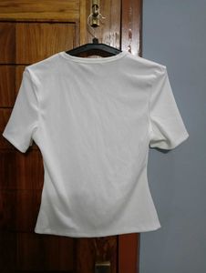 SHEIN White Ribbed Button-Up Top