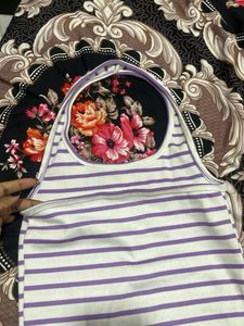 Lavender Striped Halter Neck Crop Top