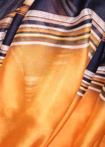 Orange &amp; Navy Blue Designer Silk-Look Saree with S