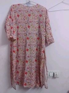 Pink Floral Kurta with Embellished Neckline