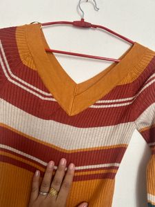 Striped Ribbed Midi Dress