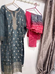 Embroidered Silk Kurta Set with Pants