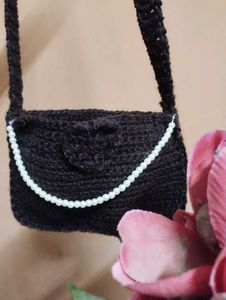 Handmade Crochet Shoulder Bag - Coffee Brown
