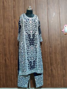 Embroidered Navy Blue Kurta Set