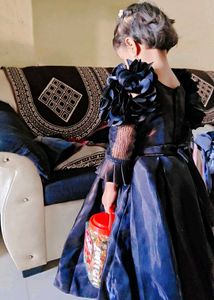 Girls  Black Gown with Flower Embellishments