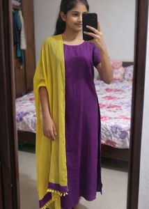 Purple Kurta with Yellow Dupatta Set
