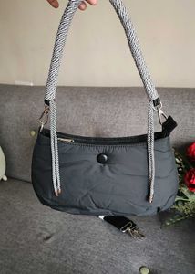 Chic Black Shoulder Bag with Rope Handle