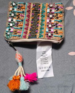 Boho Beaded Embroidered Pouch