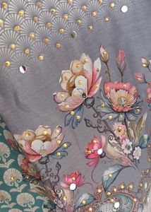 Embroidered Teal Kurta with Pink &amp; Grey Accents