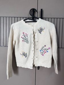 Cream Embroidered Floral Cardigan
