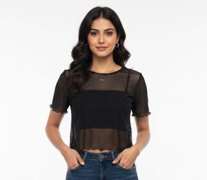 HOLLISTER Sheer Black Mesh Top