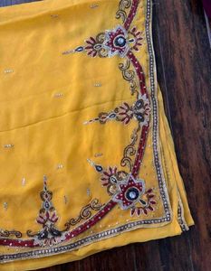 Yellow Embroidered Saree with Blouse