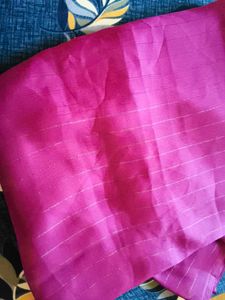 Vibrant Pink Saree with Silver Stripes