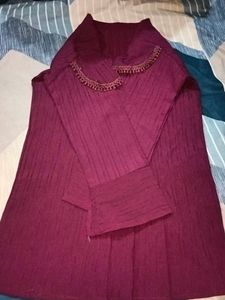 Maroon Embroidered Kurta