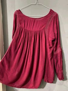 Maroon V-Neck Long Sleeve Top