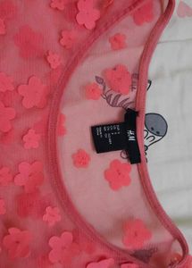 H&amp;M Tshirt Coral and White Top with Lace Detail