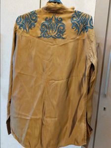 Designer Gold &amp; Teal Dhoopchaun Silk Shirt