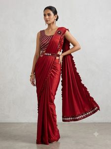 Elegant Red Saree with Embellished Blouse