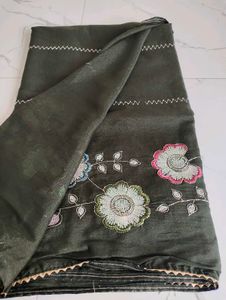 Embroidered Dark Green Saree