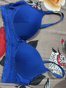 Comfortable Blue Lace Trim Bra