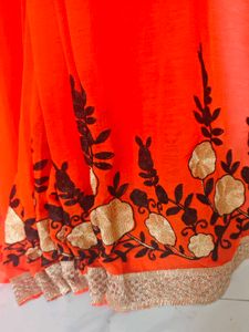 Vibrant Orange Embroidered Saree