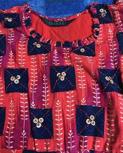Stylish Red &amp; Blue Printed Ethnic Dress