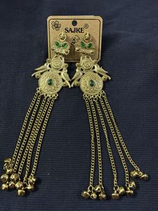 Elegant Gold & Green Ethnic Earrings