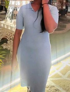 Light Blue Ribbed Knit Dress
