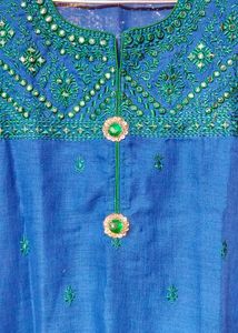 38size Vibrant Blue Kurta with Green Accents