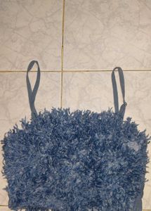 Blue Shaggy Crop Top