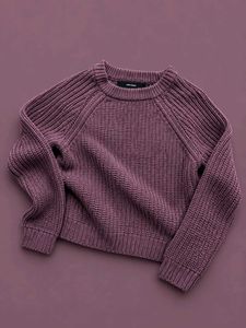 MAUVE CHUNKY RIBBED RAGLAN KNIT SWEATER