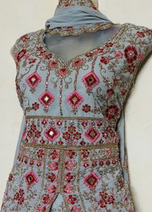 Embellished Grey kurta palazzo set